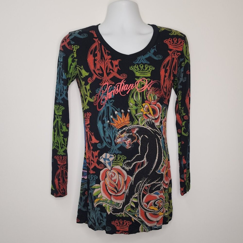 Christian Audigier Long Bedazzled Shirt (S)